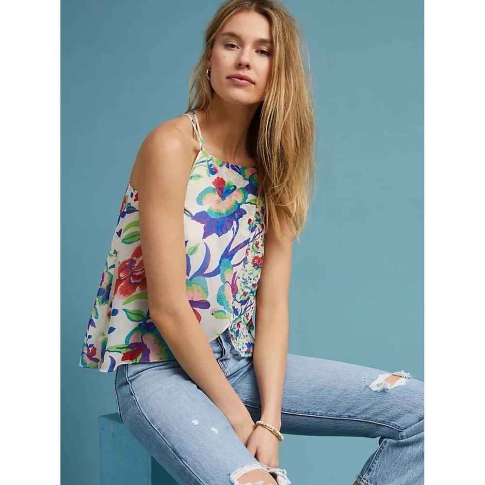 Maeve Anthropologie St. Lucia Floral Halter Top Small Multi Color Crossover